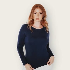 NWT Klassy Network Crew Neck Long Sleeve Shirt | Medium | Blue | Built in Bra